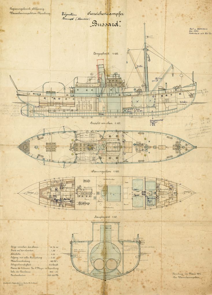 BUSSARD Modellbauplan Tonnenleger Museumschiff 1906 